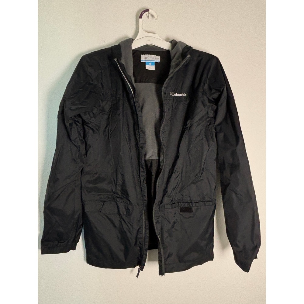 Columbia Boys XL‎ 18/20 Black Windbreaker Jacket Fleece Lined Hood Full Zip